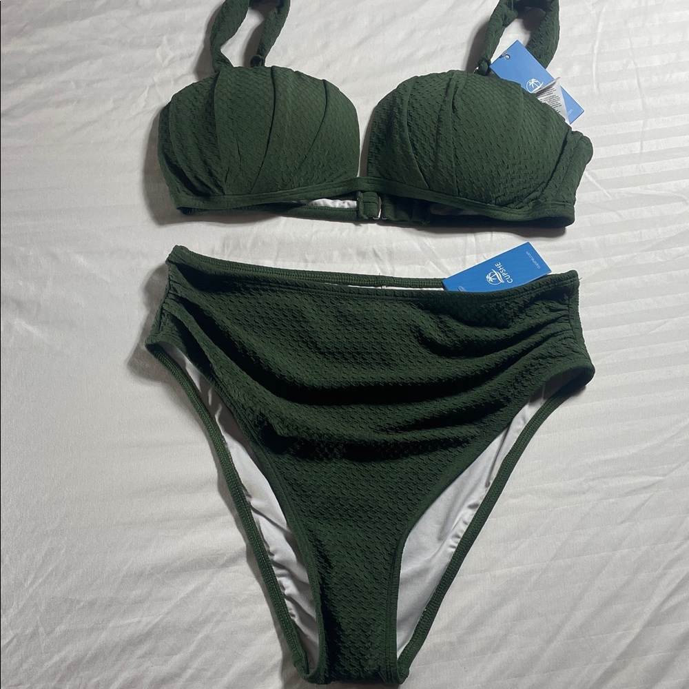Cupshe Olive Green‎ Textured Two-Piece Bikini Set